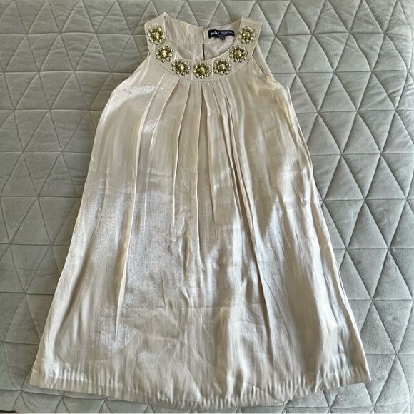 Mini Boden Champagne Metallic Jeweled Trapeze Special Occassion Dress Size 11/12 - Picture 14 of 16